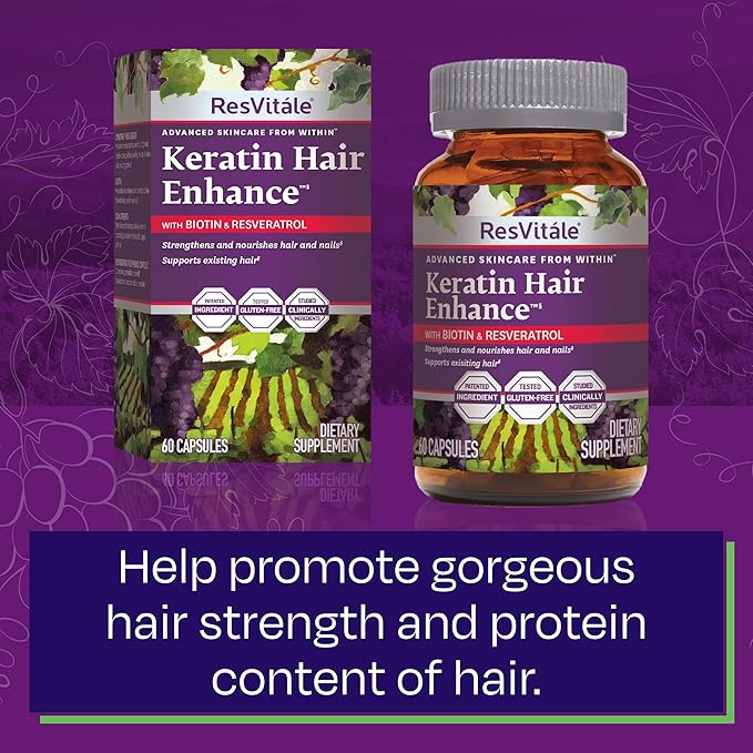 ResVitále Keratin Hair Enhance - Keratin Supplement for Hair Growth - 60 Capsules