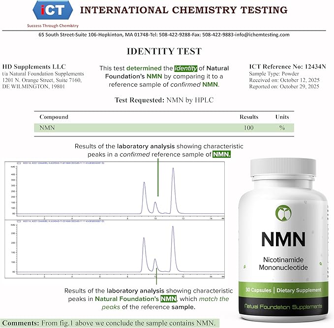 NMN 500mg Capsules 99.3% Purity | Nicotinamide Mononucleotide 30 Servings | Supports DNA Repair & Cognitive Function | Vegetarian Friendly Gluten Free Non-GMO 3rd Party Tested (30 Capsules, NMN)