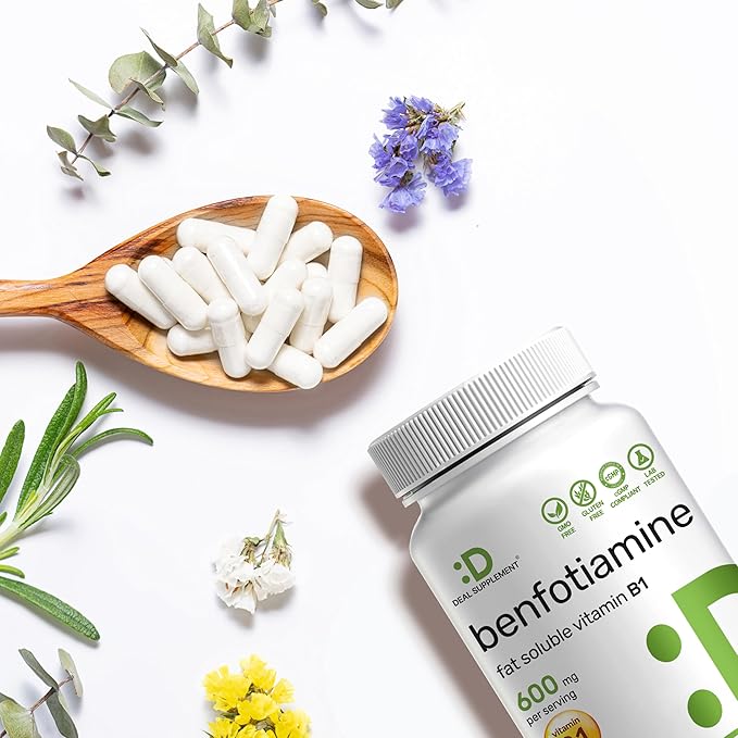 Benfotiamine 600mg Per Serving, 180 Veggie Capsules (300mg Per Cap) – Fat Soluble Vitamin B1 Thiamine Supplement – 3rd Party Tested, Vegan, Non-GMO, Gluten Free