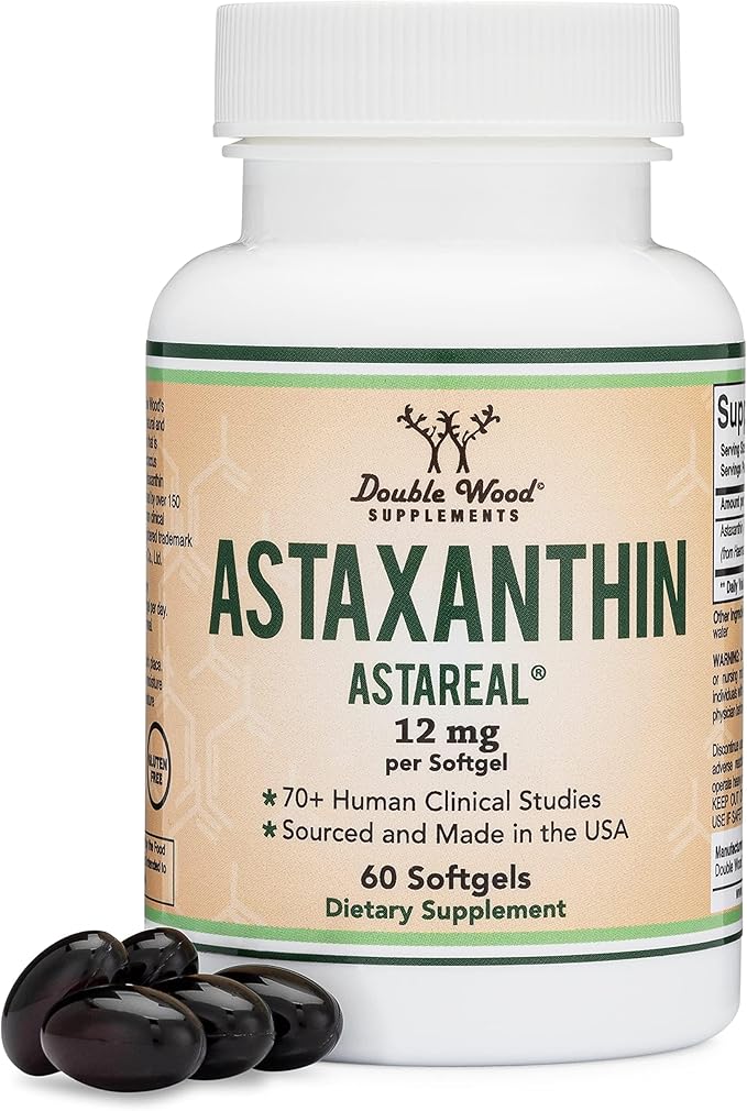 Astaxanthin - Triple Strength 12mg (Only Patented Astaxanthin (Astrareal) with 70+ Human Clinical Trials) Grown, Harvested, and Made in The USA (Astaxantina) by Double Wood