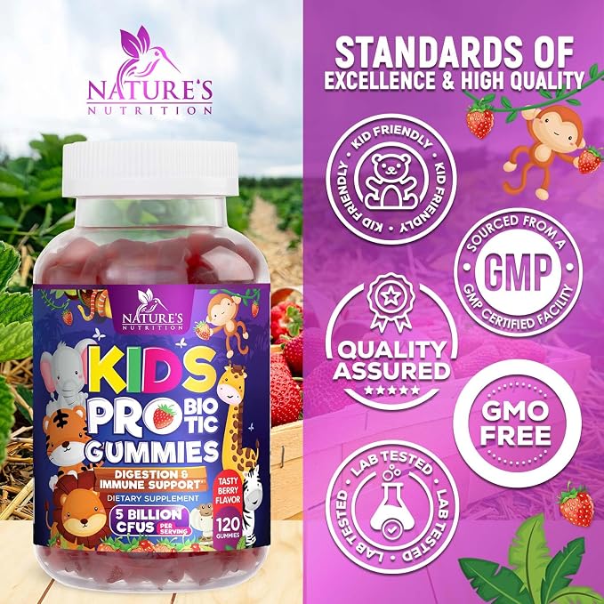 Probiotic for Kids - Natural Immune Support & Digestive Health Supplement - Nature's Daily Children's Probiotic Gummy for Ages 4+ Vegan, Gluten, Soy & Dairy Free - Berry Flavored - 120 Gummies