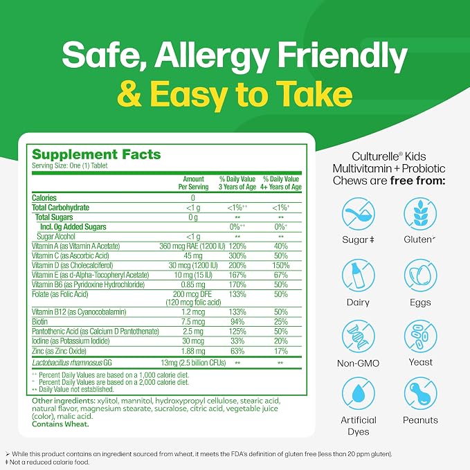 Culturelle Kids Complete Chewable Multivitamin + Probiotic for Kids,Ages 3+,Digestive Health,Oral Health&Immune Support-with 11 Vitamins&Minerals,Including Vitamin C,D3-&Zinc,90 Count (Pack of 2)