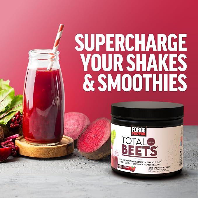 Force Factor Total Beets Superfood Beet Root Powder 2-Pack, Nitrates to Support Circulation, Blood Flow, Nitric Oxide, Energy, Endurance, Stamina, Cardiovascular Heart Health Supplement, 60 Servings