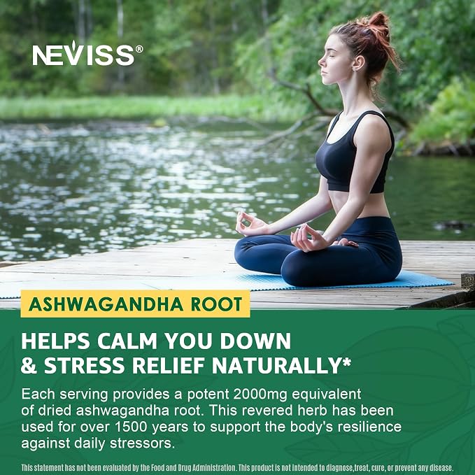 NEVISS Ashwagandha Gummies 2000mg, Feel Refreshed, Plus Proprietary Blend with L-Theanine, 5-HTP, Lemon Balm, Magnesium for Calm, Zzzs & Relaxation Support, 120 Count