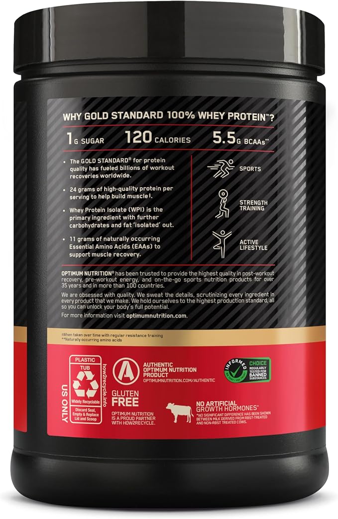 Optimum Nutrition Gold Standard 100% Whey Protein Powder, Vanilla Ice Cream, 1 Pound (Pack of 1)