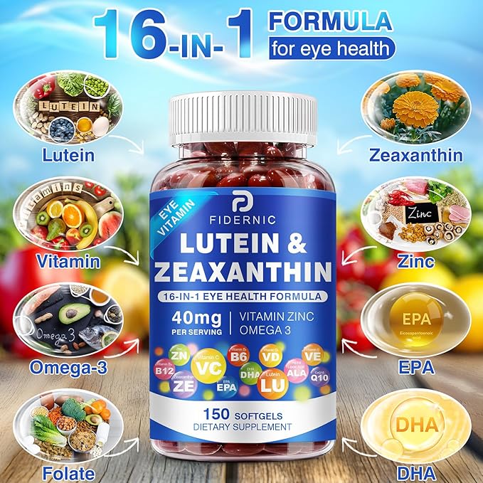 Lutein and Zeaxanthin Supplement - AREDS 2 Plus+ Eye Vitamins, 40 mg Lutein & 8 mg Zeaxanthin with Vitamins C, E, Zinc, Omega-3 & CoQ10 for Blue Light Protection, Eye Health Support  - 450 Softgels