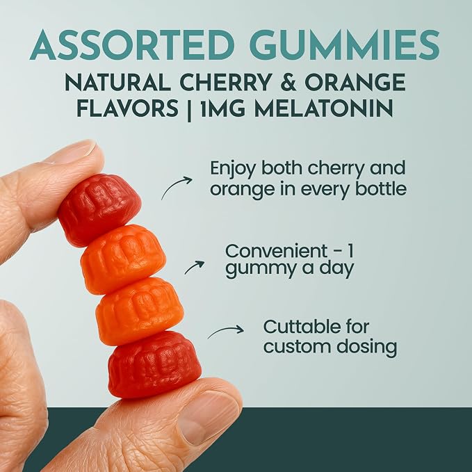 Maxi Health 1mg Melatonin Gummies – Kids Melatonin Chewables with Natural Cherry & Orange Flavor – Adult and Baby Sleep Help Supplement to Support Restful Nights (60 Count)