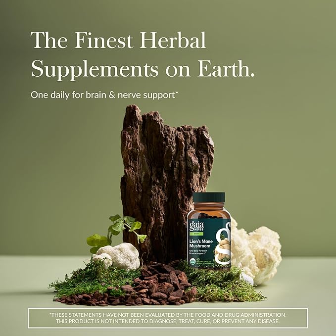 Gaia Herbs Lion's Mane Mushroom - Brain Health Support* - 40 Vegan Capsules (40 Servings)