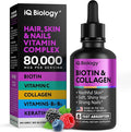 Liquid Biotin for Hair Growth, Skin & Nails - 80,000 mcg Hair Vitamins Drops - Extra Strength Biotin 5000mcg, Collagen, Keratin with Hyaluronic Acid - Multivitamin Supplement for Women & Men - 2 fl oz