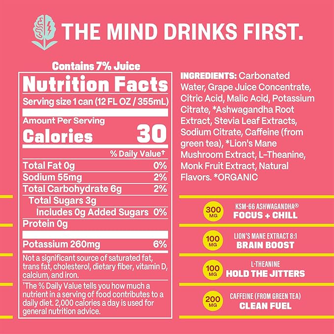GYM WEED Athletic Focus Drink with KSM-66 Ashwagandha, Lion's Mane Mushroom, L-Theanine, 200mg Green Tea Caffeine with Natural Sweeteners Sour and Sweet Variety of Flavors, 12 Pack