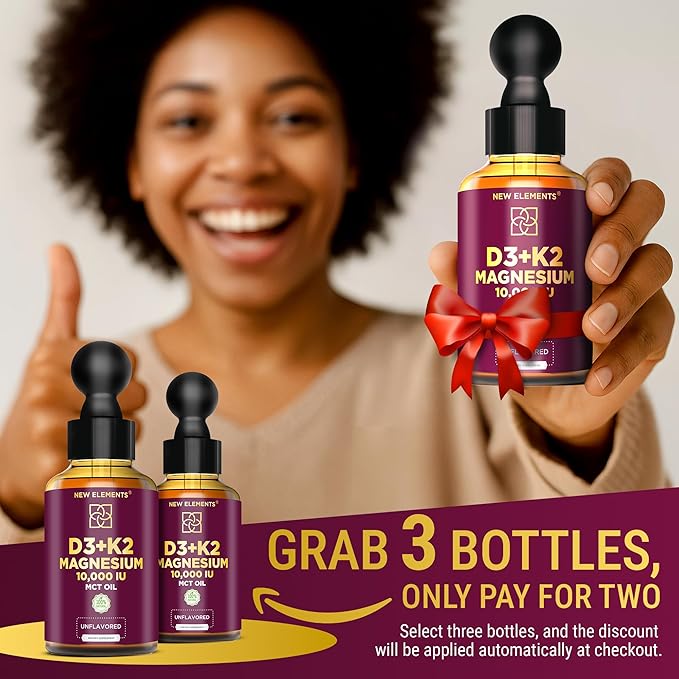 Liquid Vitamin D3 with K2 & Magnesium Glycinate | Vitamin D Drops 10.000 IU | Vitamin K2 200mcg Mk7 | Vitamin D3 + K2 Supplement for Men & Women | High Absorption | MCT Oil | Gluten Free | Non-GMO