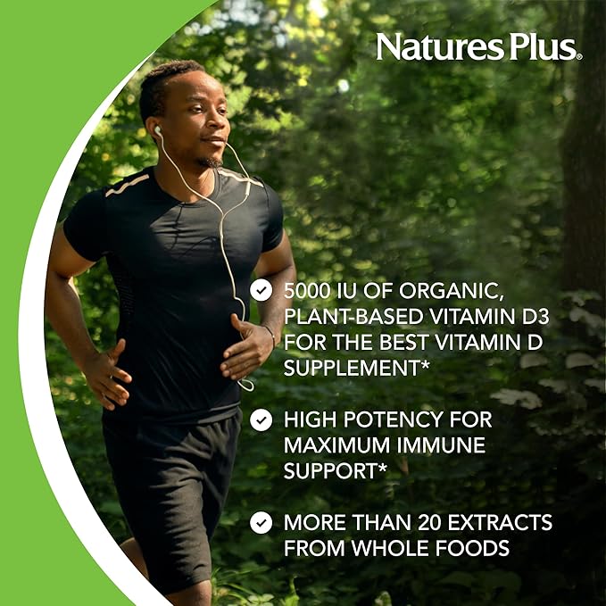 NaturesPlus Source of Life Garden Vitamin D3 - 60 Capsules - Immune System Support - USDA Certified Organic, Non-GMO, Vegan, Gluten Free - 30 Servings