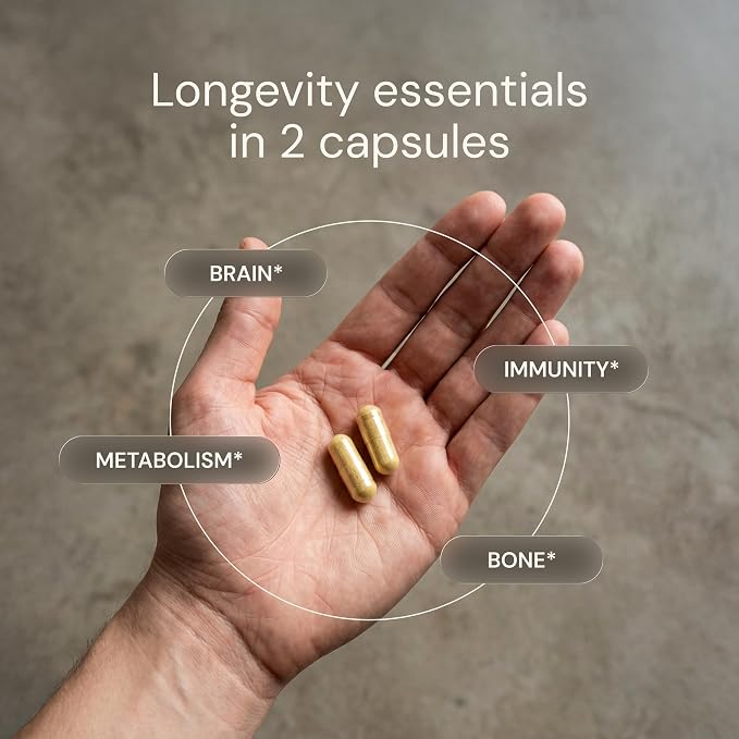 Blueprint Bryan Johnson Essential Capsules - Daily Multivitamin/Multimineral for Women and Men - Antioxidant Supplement with Calcium, Vitamin B1, Vitamin D, and Zinc - Vegan and Non GMO (30 Servings)