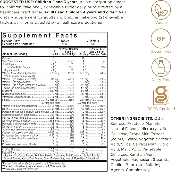 Solgar Kangavites Multivitamin and Mineral Chewable Tablets, Bouncin' Berry Flavor, 120 Count