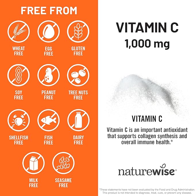 NatureWise Vitamin C 1000mg Capsules - Extra Strength Vegan Vitamin C for Daily Antioxidant & Immune Support - Non-GMO, USA Manufactured - 120 Capsules[120-Day Supply]