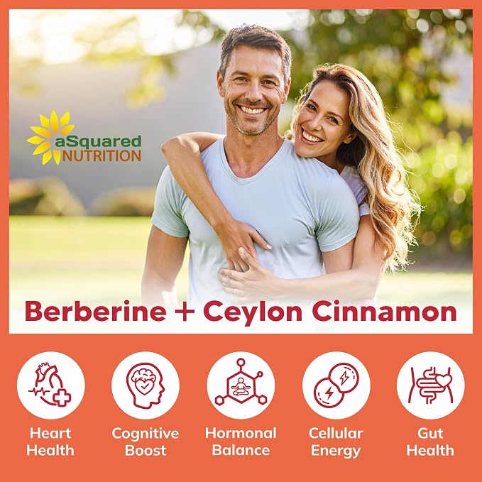 aSquared Nutrition Berberine with Ceylon Cinnamon Supplement - Max Strength Complex - 120 Capsules - Berberine HCl 1200mg Per Serving - Extract Plus Pills Alternative to Gummies & Drops (Pack of 2)
