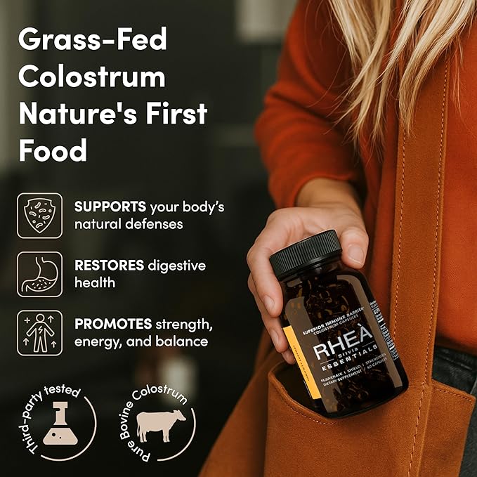 Rhea Bovine Colostrum Supplement for Women, Colostrum Capsules for Gut Health, Digestion, Bloating, Beauty, Immune Support, Bovine Colostrum for Humans, Colostrum Pills (120caps)