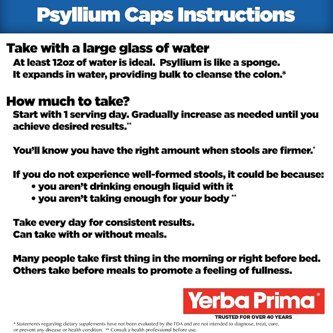 Yerba Prima Psyllium Husks Veg Caps, 400 Capsules (625mg) (Pack of 2) - Vegan, Non-GMO, Gluten Free, Colon Cleanser, Daily Fiber Supplement for Gut Health & Regularity