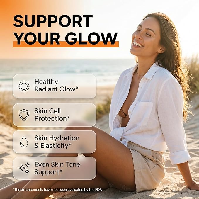 Sunless Glow Lycopene Beta Carotene Tanning Gummies Astaxanthin Vitamin C D E Flax Seed Selenium Amla l Tyrosine PABA Black Pepper 60 Count Strawberry Banana Flavor By Clean Nutra
