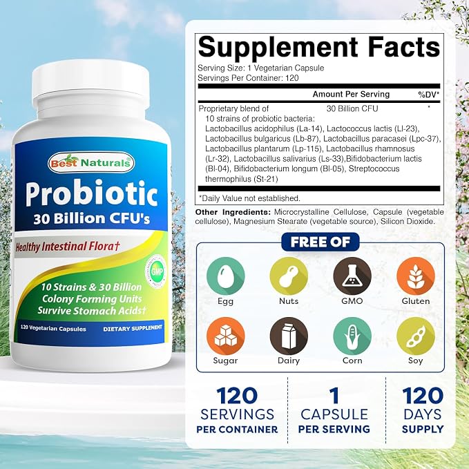 Best Naturals Probiotic 10 Strains 30 Billion Shelf Stable 120 Veggie Caps (120 Count (Pack of 3))