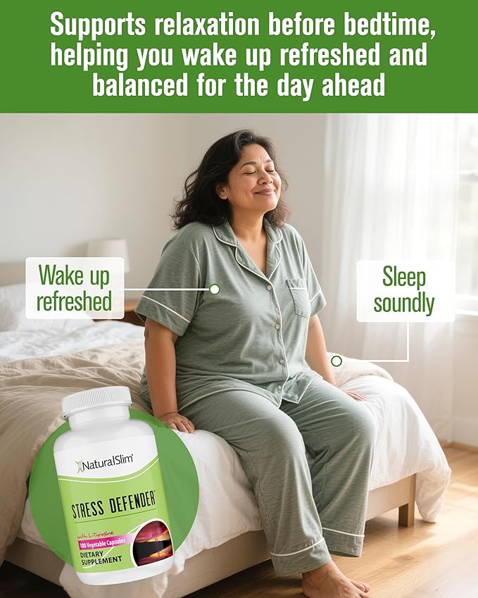 NaturalSlim Stress Relief Supplement - Stress Defender, High Cortisol Reducer, Control Cravings, Sleep & Metabolism Support with Vitamin B5 Pantothenic Acid & L Tyrosine 180 Vegetable Capsules 2 Pack