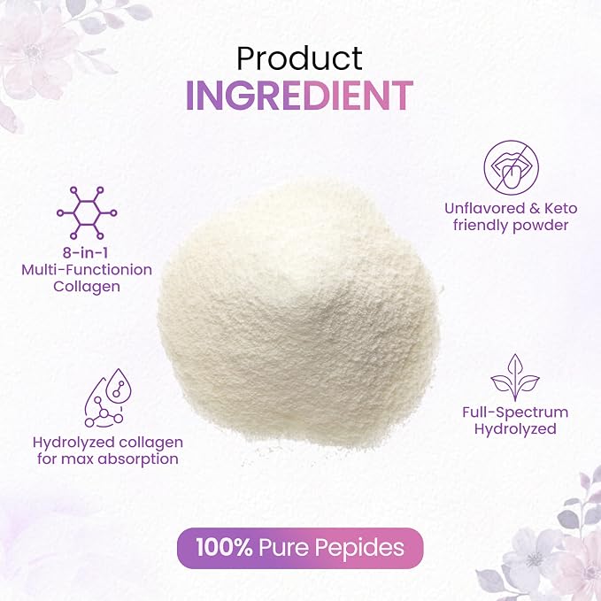 Multi Collagen Peptides Powder, 1 Pounds collagen powder- Type I,II,III,V,X with Biotin, Hyaluronic acid powder, Vitamin C - Unflavored Collagen Protein Powder - Keto & Paleo, Easy Dissolve