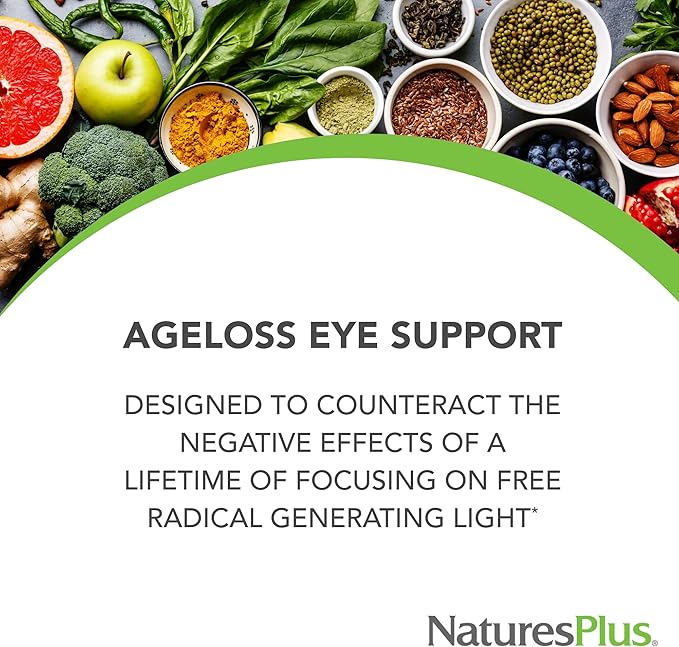 NaturesPlus AgeLoss Eye Support - 60 Capsules - with Lutein, Astaxanthin & Zeaxanthin - Vegetarian, Gluten Free - 30 Servings