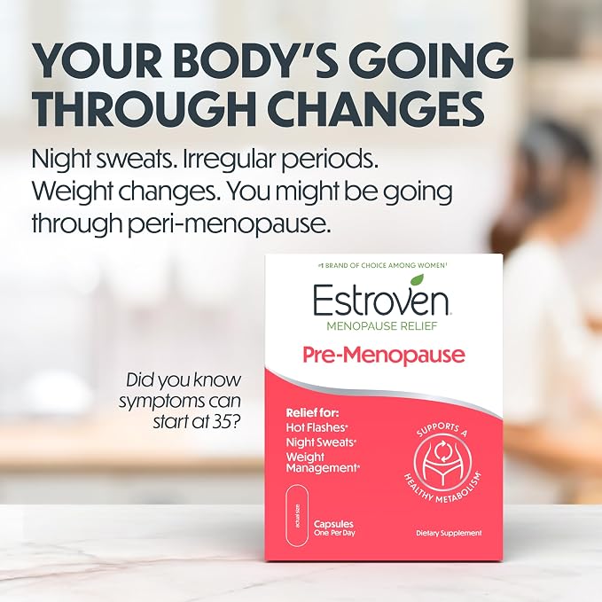 Estroven Pre-Menopause-Relief, 30 Ct., Clinically Proven Ingredients, Provides Menopause Relief Plus Night Sweats & Hot Flash-Relief, Drug-Free or Estrogen Free (Pack of 12)