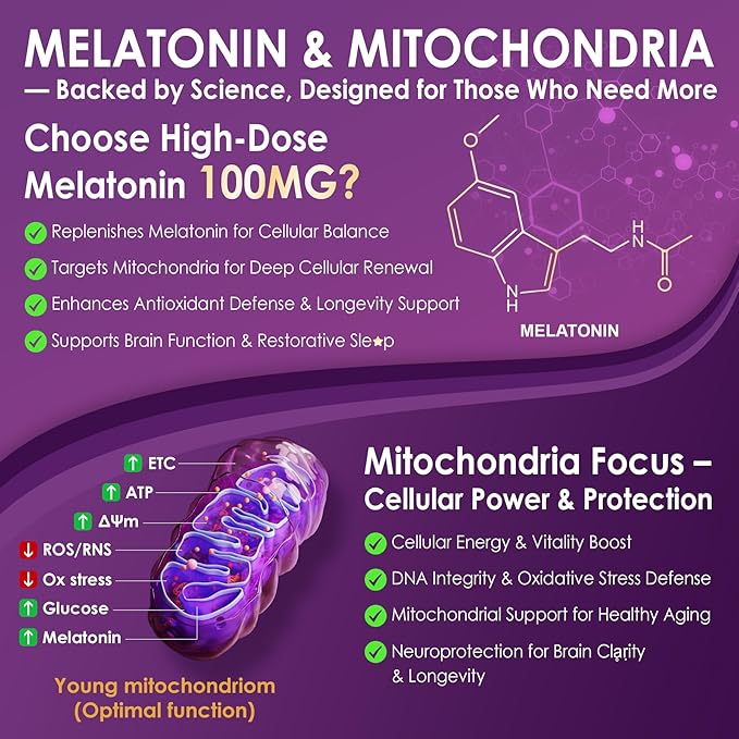 Melatonin 100mg for Antioxidant & Cognitive Health, Ultra High Dose Melatonin with CoQ10, Turmeric, Trans-Resveratrol, Vitamin B12 C E for Brain Anti-Aging, Cellular Repair and Energy, 150 Softgels
