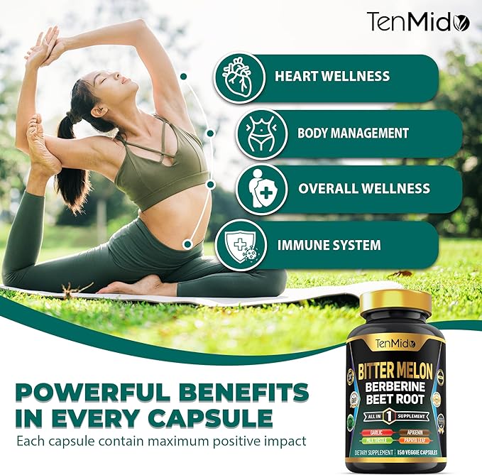Bitter Melon Capsules - 8in1 Formula - Combine with Berberine, Beet Root, Garlic, Milk Thistle, Apigenin, Papaya Leaf, and Black Pepper - 150 Vegan Capsules for 5 Months Supply
