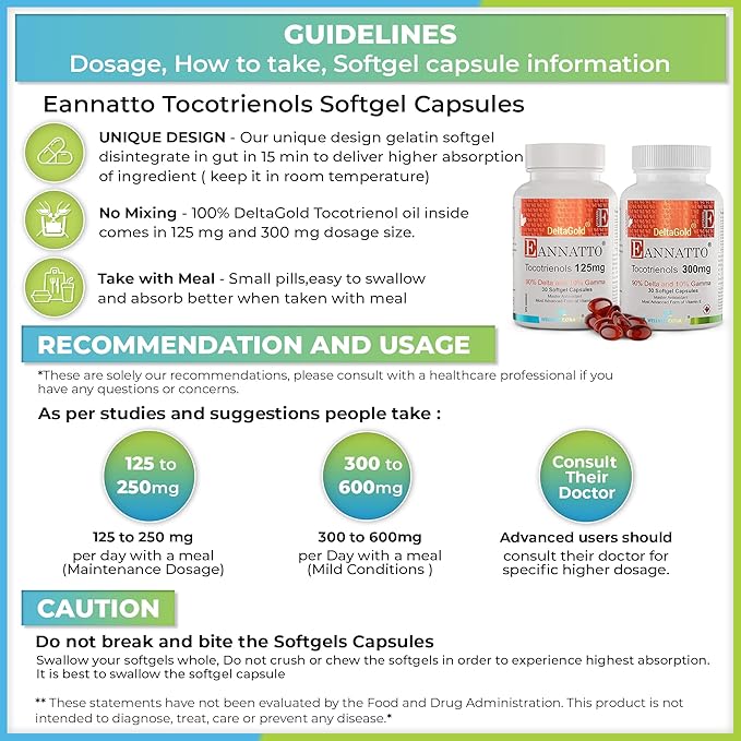 WELLNESS EXTRACT Eannatto Tocotrienols Vitamin E Supplements Tocopherol Free, Non-GMO, Gluten Free & Antioxidant (300MG 30 Softgels)