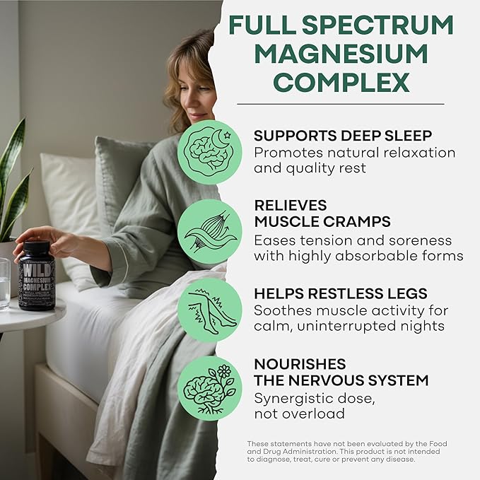 Wild Magnesium Complex for Women & Men – 7 Magnesium Forms in One: Glycinate, Citrate, Malate & More – High-Absorption Magnesio Complex with Fulvic Mineral Blend – 90 Capsules, 450 mg (Pack of 2)