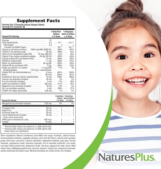 NaturesPlus Animal Parade Children's Chewable Multivitamin - 180 Animal-Shaped Tablets, Pack of 3 - Natural Assorted Flavors - Vegan, Gluten Free - 270 Total Servings