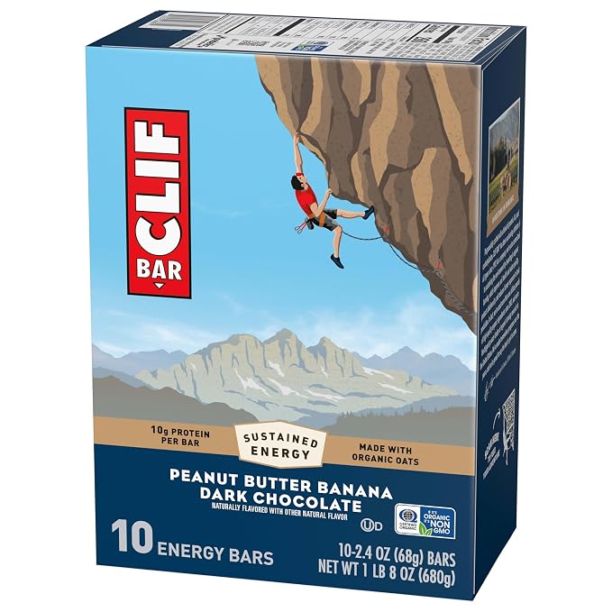 CLIF BAR - Energy Protein Bars - Peanut Butter Banana with Dark Chocolate - Made with Organic Oats - Energy Bars - Non-GMO - (10 Pack)