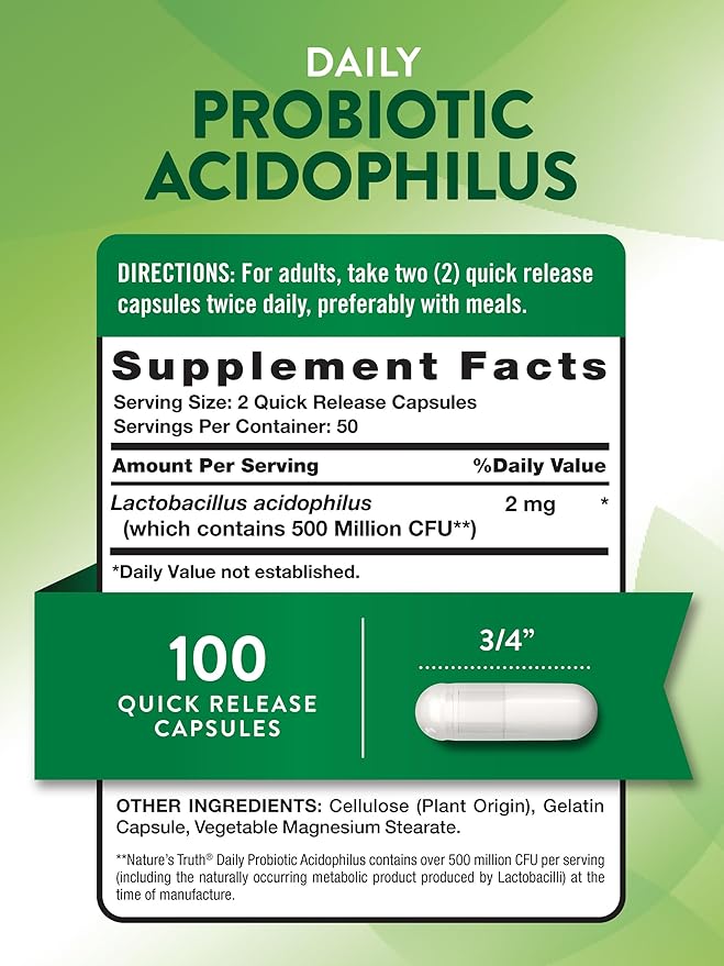 Nature's Truth Probiotics for Men and Women | 500 Million CFU | 100 Capsules | Non-GMO & Gluten Free Supplement