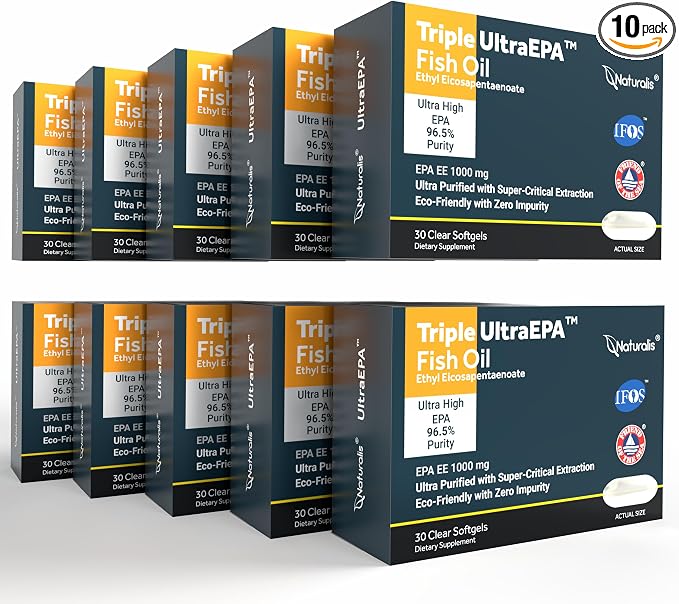 Naturalis Triple Strength UltraEPA™ EPA 1000mg | Pharmaceutical Grade High Purity 99% Omega-3 with 96.5% EPA Burpless Fish Oil | IFOS Certified, Sustainably Sourced, Non-GMO | Pack of 10