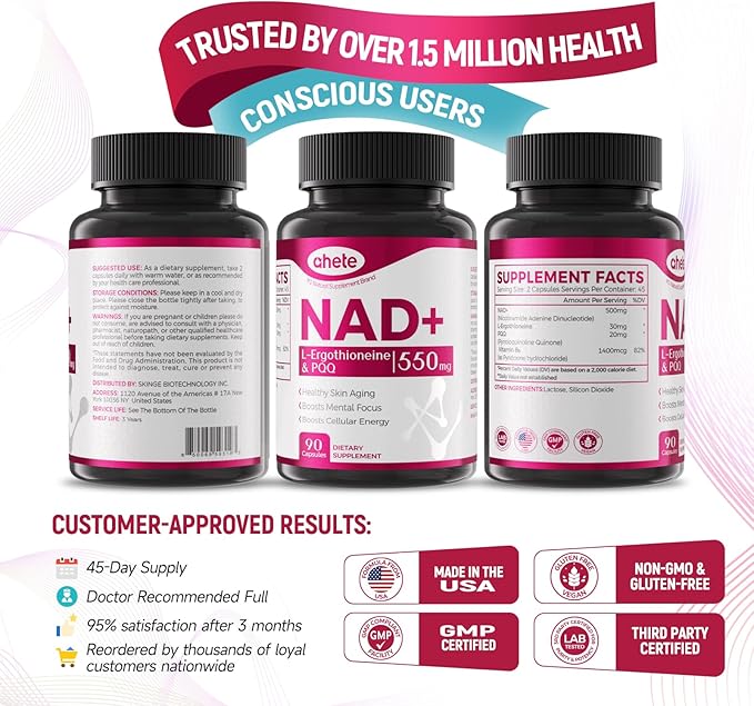 NAD Supplement with PQQ, Vitamin B6, L-Ergothioneine, and NMNH Supplement - for Cellular Health, Energy Support and Healthy Aging for Women & Men - Vegetarian, Non-GMO, Gluten Free- 270 Capsules