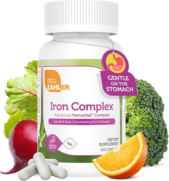 Zahler - Iron Supplement with Vitamin C - Capsule Iron Pills for Women and Men - High Absorption, Easy on Stomach, Kosher Ferrous Iron Supplements with Vitamins C, B12, Folate & More - 100 Count