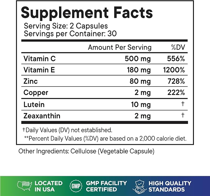 Superfood MD AREDS 2 Eye Vitamin & Mineral Supplement, Contains Lutein, Vitamin C and E, Zeaxanthin, Zinc with Added Copper - 180 Count