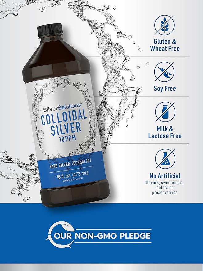 Carlyle Colloidal Silver Liquid | 10 PPM | 16 fl. Oz (473 mL) | with Nano Silver Technology Solutions | Vegetarian, Non-GMO, Gluten Free Supplement