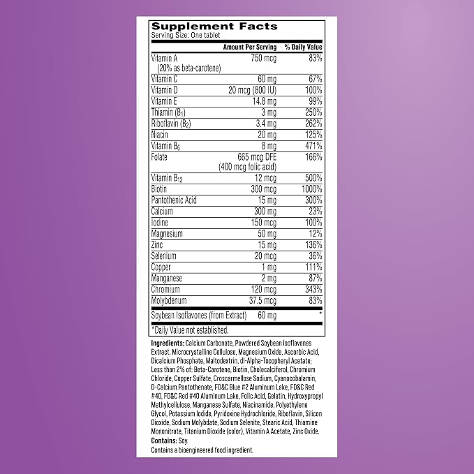 One A Day Women's Menopause Multivitamin with Vitamin A, Vitamin C, Vitamin D, Vitamin E and Zinc for Immune Health Support, Bone Health, 50 Count (New Packaging)