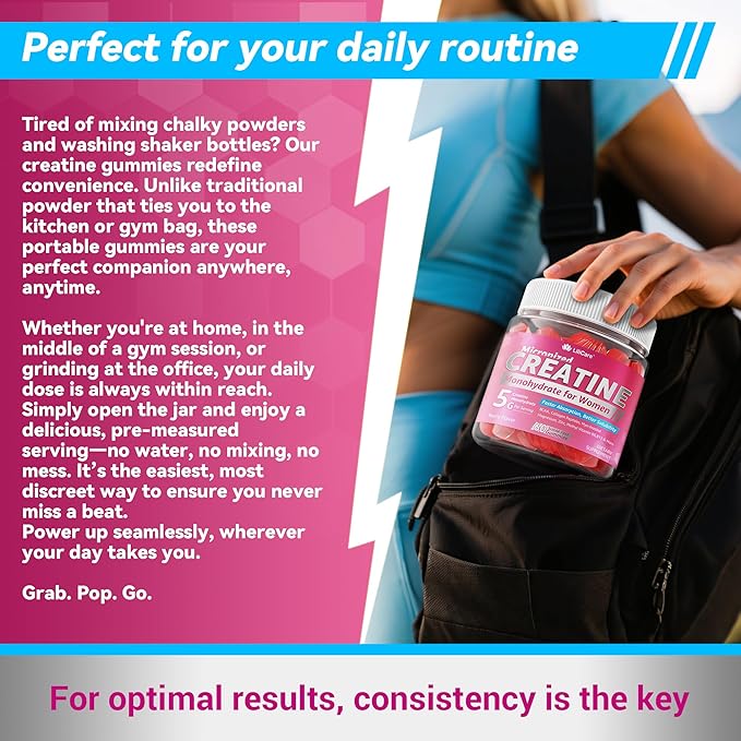 Creatine for Women Gummies, Micronized Creatine Monohydrate + Myo-Inositol, Collagen Peptides, BCAAs, Hyaluronic Acid, Vitamin B6 B12, Zinc for Enërgy, Föcus, Hörmonal Balance, Sugar Free, 120 Counts