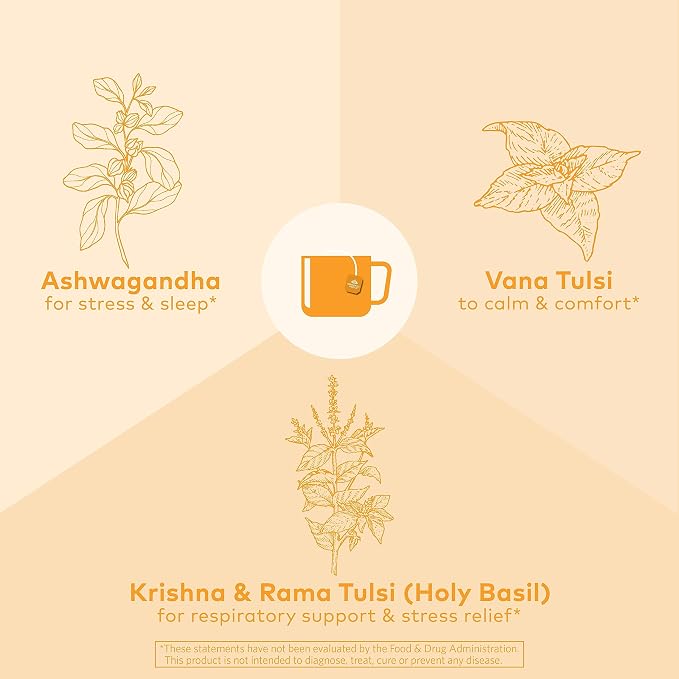 ORGANIC INDIA Calming Tulsi Ashwagandha Herbal Tea - Holy Basil Tea with Ashwagandha Root, Supports Restful Sleep - Adaptogen, Vegan, USDA Certified Organic, Non-GMO - 18 Infusion Bags, 3 Pack