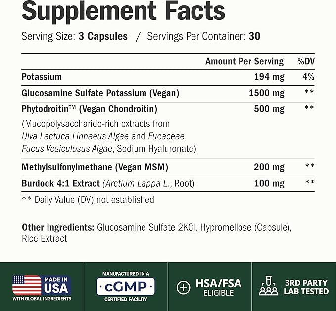 Glucosamine Chondroitin MSM – Joint Support Supplement for Women and Men with Glucosamine Sulfate 1500 mg, Chondroitin and MSM – for Cartilage, Joint Health and Flexibility – 90 Capsules, Vegan
