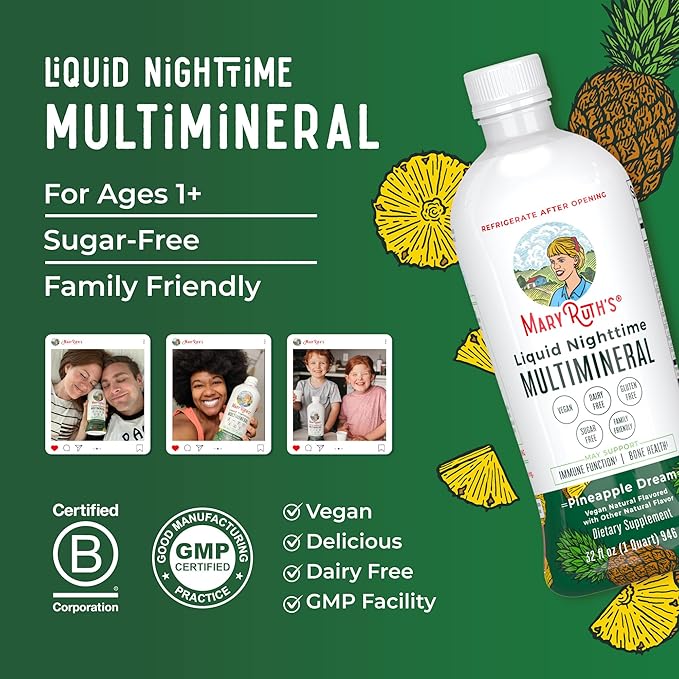 MaryRuth's Liquid Nighttime Multimineral | No Melatonin | Bedtime Routine | Magnesium Citrate | Calcium | Zinc | Vitamin D3| Available in 4 Flavor - Vegan | Sugar Free | Gluten Free | 32 Oz