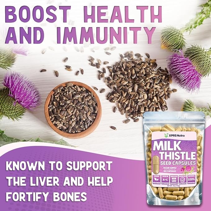 XPRS Nutra Milk Thistle Seed Capsules - 180 Count (3 Month Supply) Premium Milk Thistle Supplement Rich in Silymarin to Support the Liver and Digestion - Pure, Non-GMO Cardo Mariano Pills