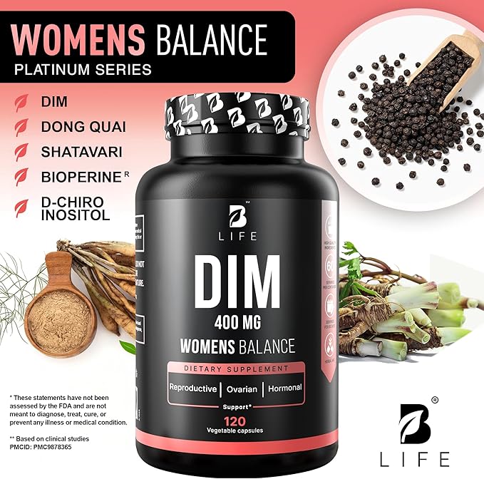 DIM Supplement 400 mg with Myo & D-Chiro Inositol, Dong Quai – Hormone Balance for Women – Fertility Supplements – Inositol Supplement - 120 Caps