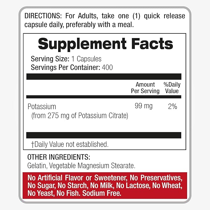 FITO Medic’S Lab Potassium Citrate Supplement, 400 Capsules, Potassium Formula