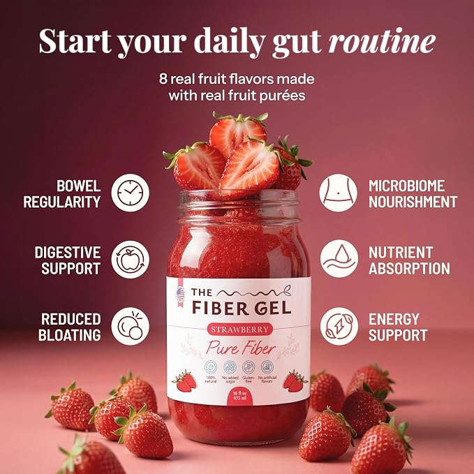 High Dietary Fiber Prebiotic Gel Formula — 100% Natural & Clean Label — Plant-Based Psyllium Husk & Inulin Complex — Keto Friendly, Vegan, No Added Sugar — Strawberry, 16 oz