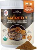 Naturealm Sacred 7 Organic Mushroom Powder Supplement | 7-Month Supply | 7-in-1 Blend with Lions Mane, Reishi, Chaga | Brain & Immune Support | 100% Fruiting Bodies for Coffee & Smoothies